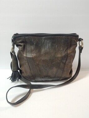 Rare Vintage Marco Avane Leather Shoulder Crossbody Bag Horn and Fringe Detail